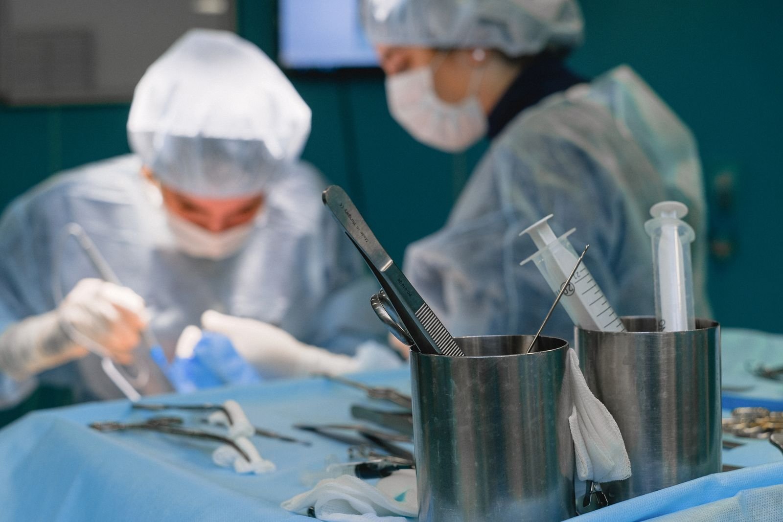 Single Port Robotic Surgery - surgical instruments ready on a sterile tray